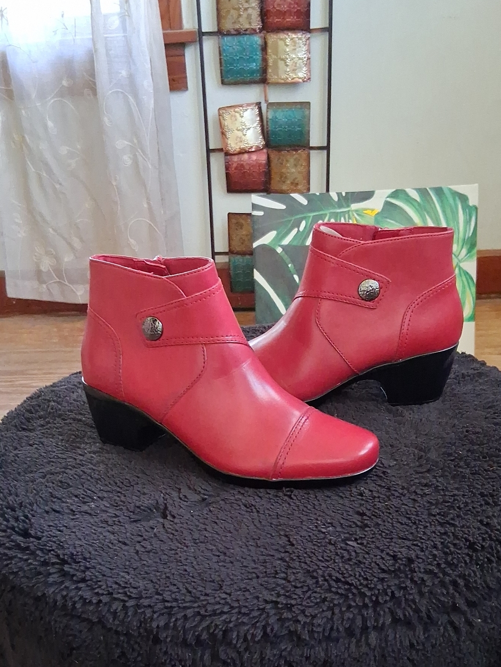 Women’s Red Leather Ankle Boots